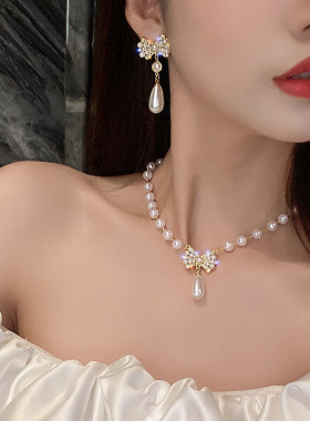 厂家珍珠项链女锁骨链欧美气质2023年新款毛衣链网红简约颈链