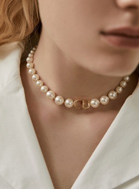欧美复古珍珠项链女轻奢小众设计感颈链气质串珠锁骨链配饰品