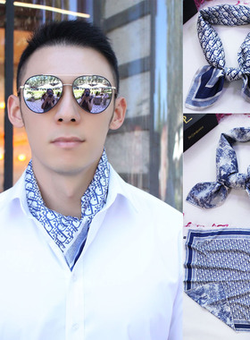 新款春秋冬韩版时尚男士真丝丝巾70小方巾腰果花丝绸围巾围脖领巾