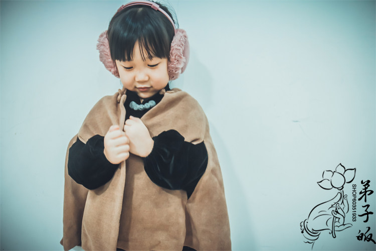 弟子皈儿童传统中式毛呢斗篷外套