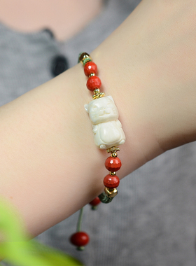 天然猛犸象牙手链朱砂手串