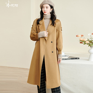 简约卡其色毛呢外套100%羊毛长款 时尚 大衣3802 新款 米思阳2025冬季