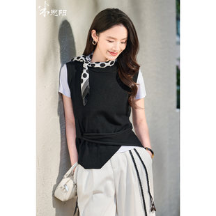 米思阳2026春季新款老钱风叠穿针织马甲女100%羊毛内搭背心上衣