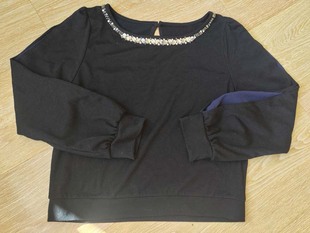 女特春秋日单针织拼接雪纺圆领甜美套头直筒长袖 订亮占上衣