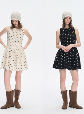 Uihasd 复古艺术生'两色波点背心裙氛围感收腰显瘦短款无袖连衣裙