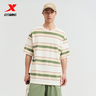 特步短袖2025夏季新款纯棉宽松舒适圆领男子运动T恤976229010574