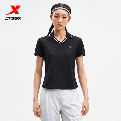 特步运动POLO衫女官方2026新款夏季健身半袖训练短袖975228020355