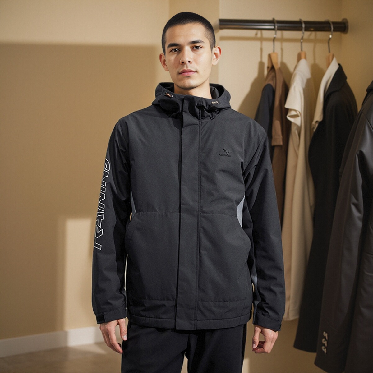 特步三防科技|连帽外套男2025秋季新款加绒保暖夹克977429160364