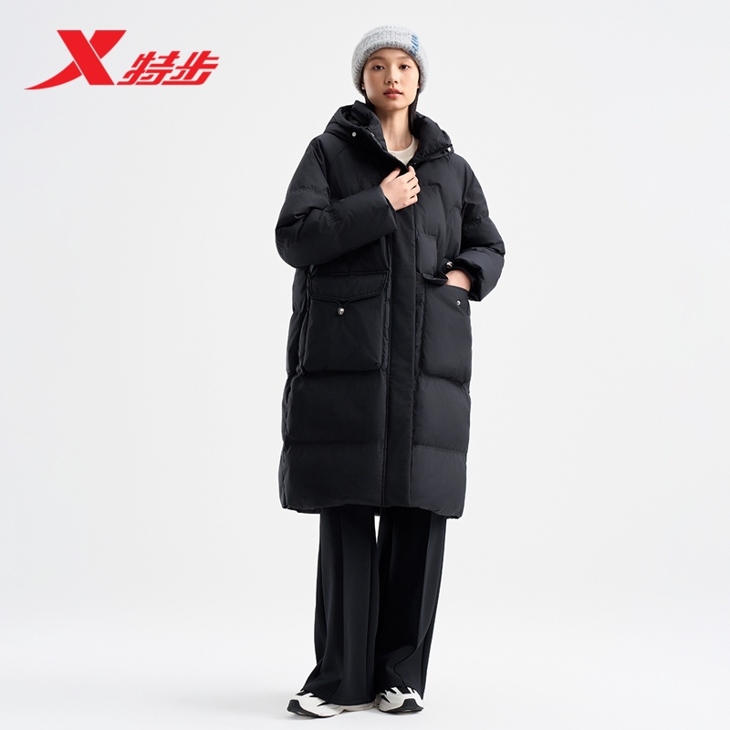 特步中长款羽绒服女款秋冬新款加绒加厚防风保暖外套976428640191