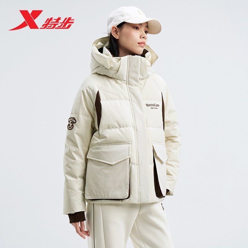 特步羽高校冬令营羽绒服女秋冬新款加绒加厚保暖棉服976428190284