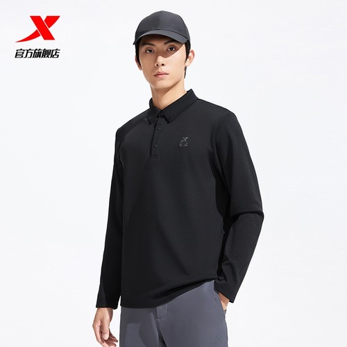 特步长袖POLO衫男2025年秋季新款男装运动服健身长袖T恤翻领卫衣