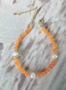 天然淡水珍珠刻面玛瑙手链可调节