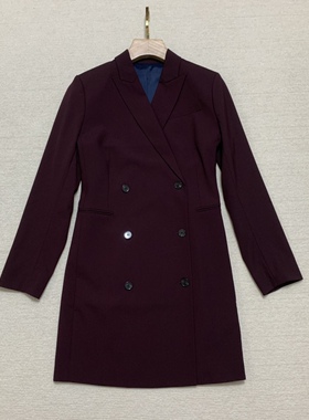 [Good Wool] Th女装秋冬新款 双排扣收腰羊毛西装连衣裙 H0701614