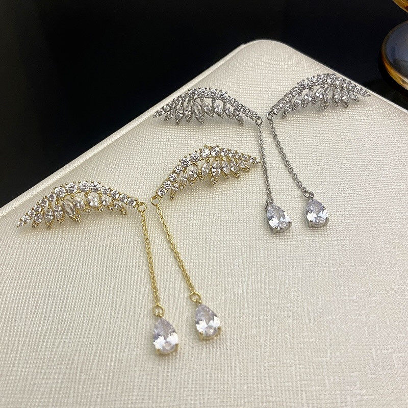 微重工翅膀耳环超仙气质优雅名媛圆脸显瘦长款水滴流苏羽毛耳饰