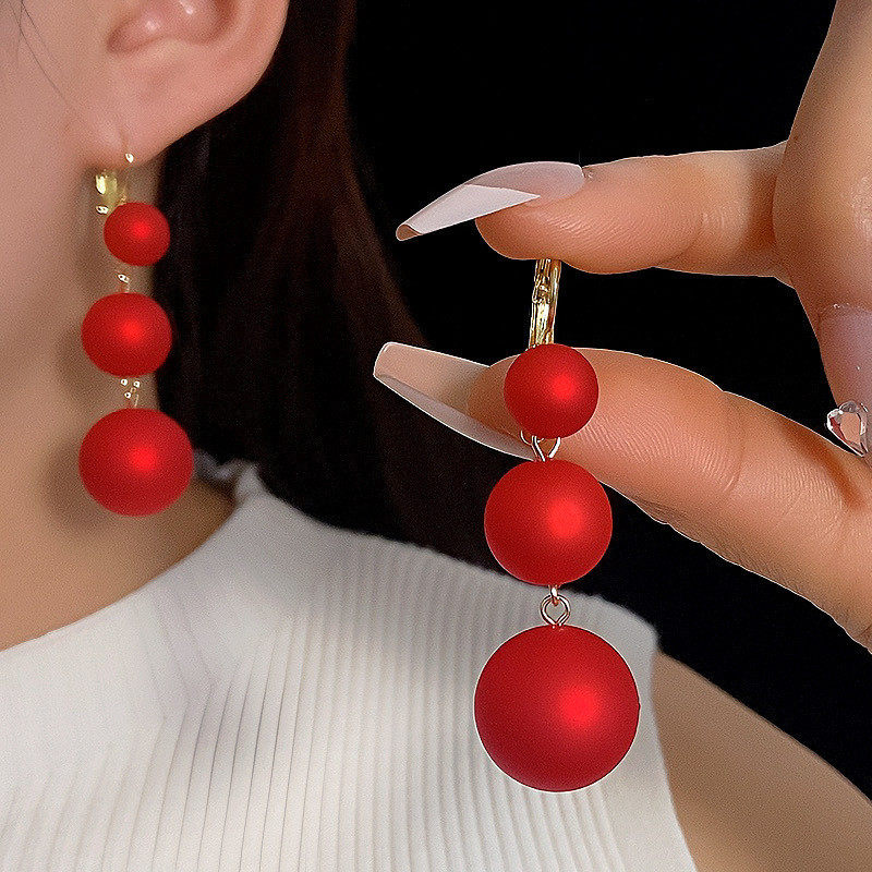 新年款喜庆红色珍珠圆球长款耳钩气质百搭珍珠耳环时尚网红耳饰,饰品/流行首饰/时尚饰品新,耳环,淘宝优惠券,粉丝福利购,淘宝优惠卷
