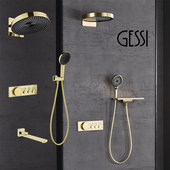 意大利捷仕暗装 花洒龙头瀑布隐藏淋浴 恒温花洒拉丝金全铜嵌入墙式