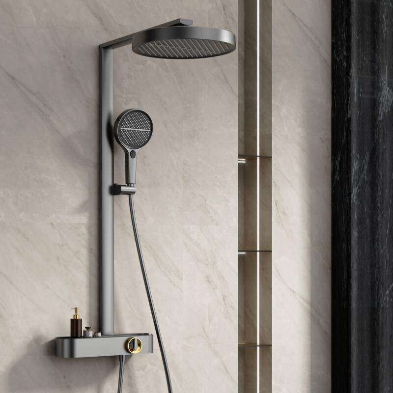 捷仕高端全套明装洗浴花洒套装枪灰色卫生间智能淋浴花洒家用增压