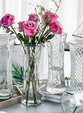 特大号水养富贵竹百合透明六角玻璃花瓶干花插花花瓶客厅装饰摆件