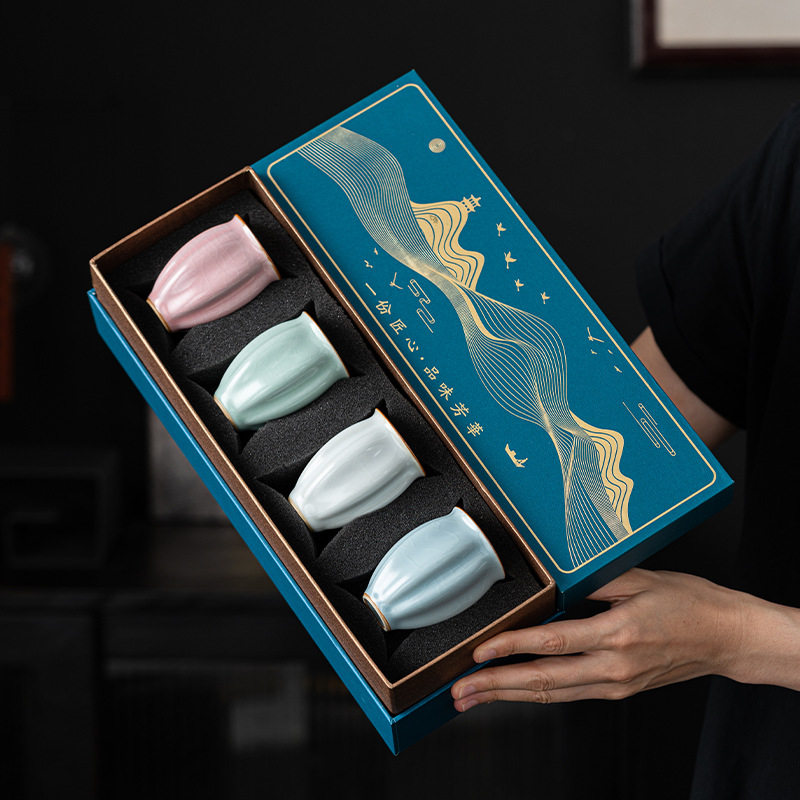 闻香杯茶杯女士陶瓷功夫茶具礼盒装汝窑开片可养主人杯品茗杯粉色,餐饮具,闻香杯,淘宝优惠券,粉丝福利购,淘宝优惠卷