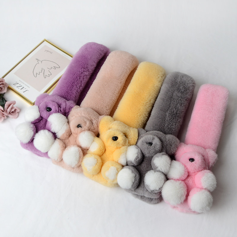 新獭兔毛秋冬卡通可爱小熊真毛皮草围脖时尚保暖亲子围巾礼品韩版