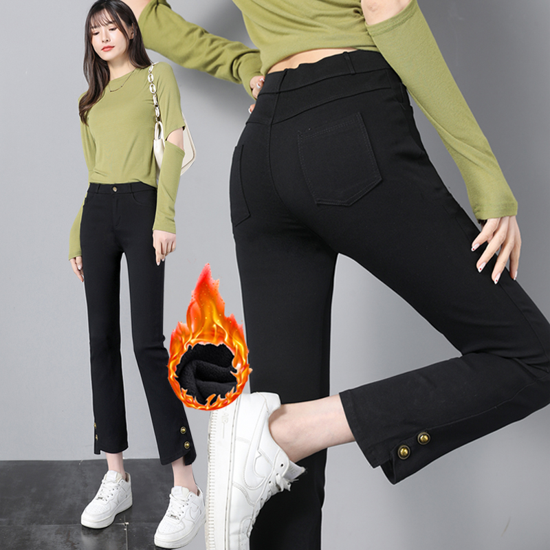 高腰八九分休闲弹力烟管裤女