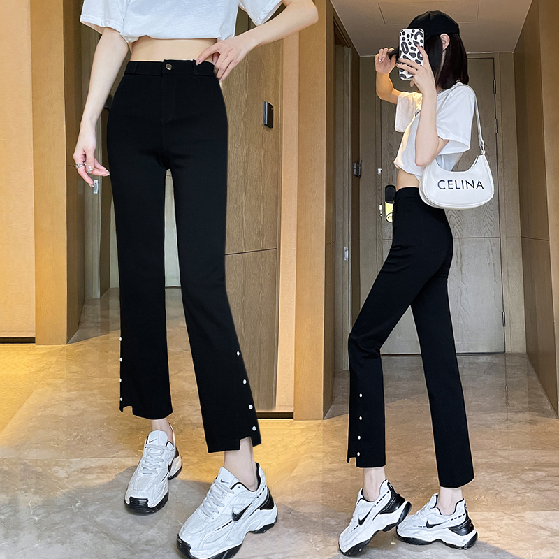 高腰直筒微辣裤黑色九分烟管裤