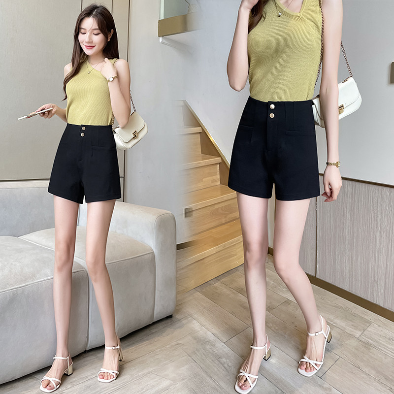 下身失踪黑色西装短裤女夏薄款高腰a字按扣拉链3分显瘦垂感休闲裤