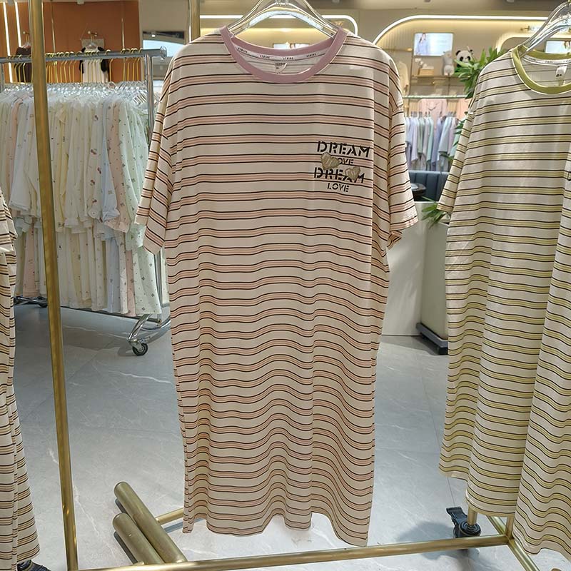 佰伦熊2025夏季款纯棉条纹睡裙