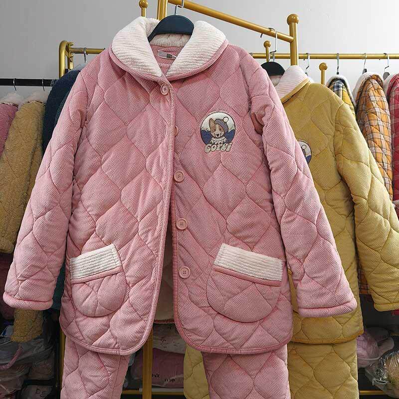 特价正品佰伦世家睡衣冬女加厚加绒三层珊瑚绒夹棉保暖家居服冬款