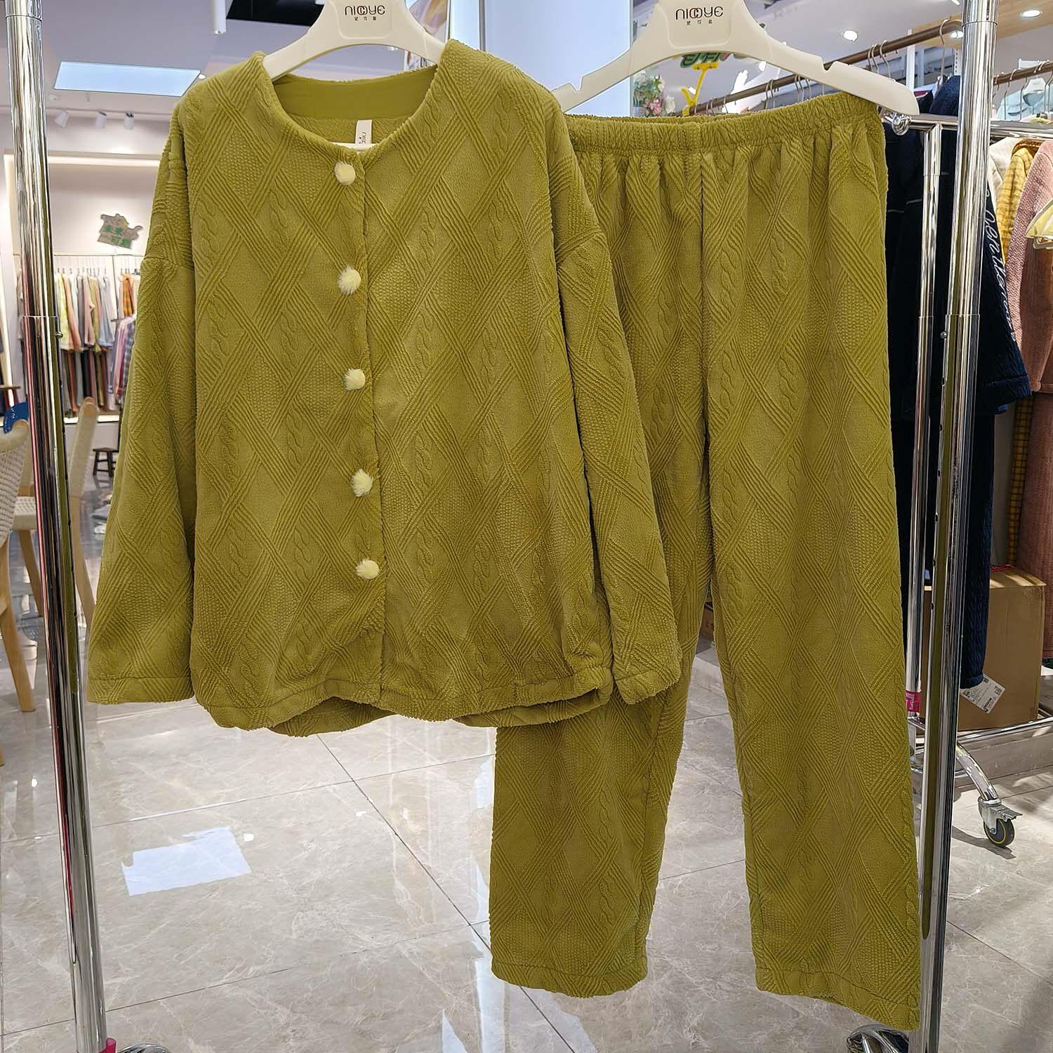 正品妮可雅女士珊瑚绒睡衣套装2026秋冬加厚保暖开衫家居服休闲