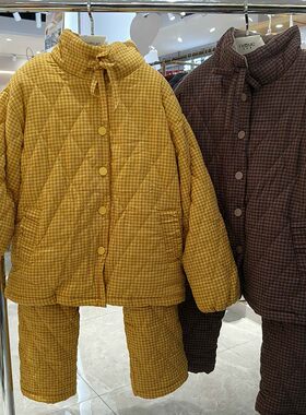 正品妮可雅睡衣女纯棉薄夹棉秋冬季新款加厚珊瑚绒立领家居服套装