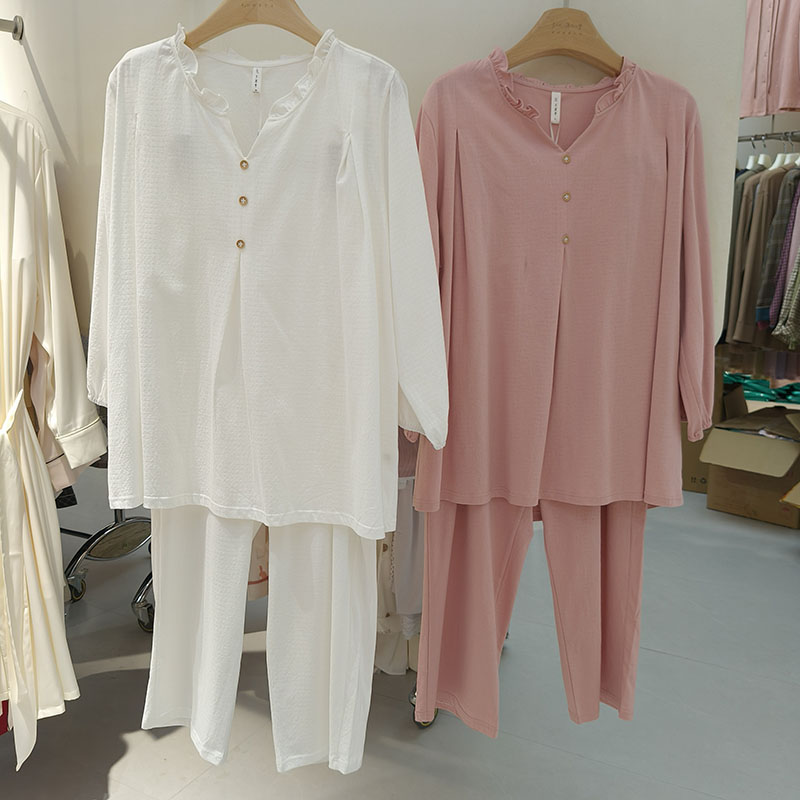 卡路曼睡衣正品女2025夏薄款甜美纯色长袖长裤针织纯棉家居服套装