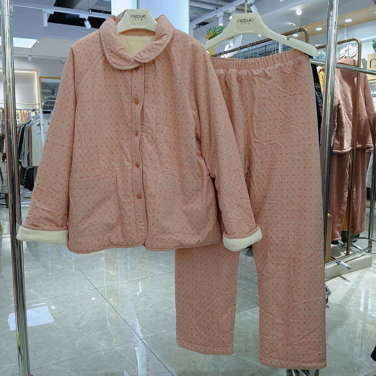 正品妮可雅睡衣女冬加厚珊瑚绒开衫翻领保暖2026家居服套装高级感