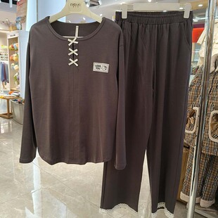 柔善正品睡衣女2025秋季新款长袖针织纯棉休闲简约套头家居服套装