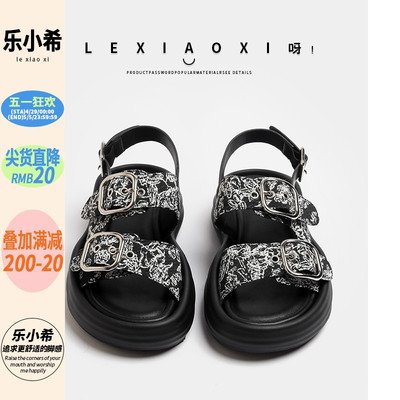 乐小希厚底一字扣带凉鞋女2024年