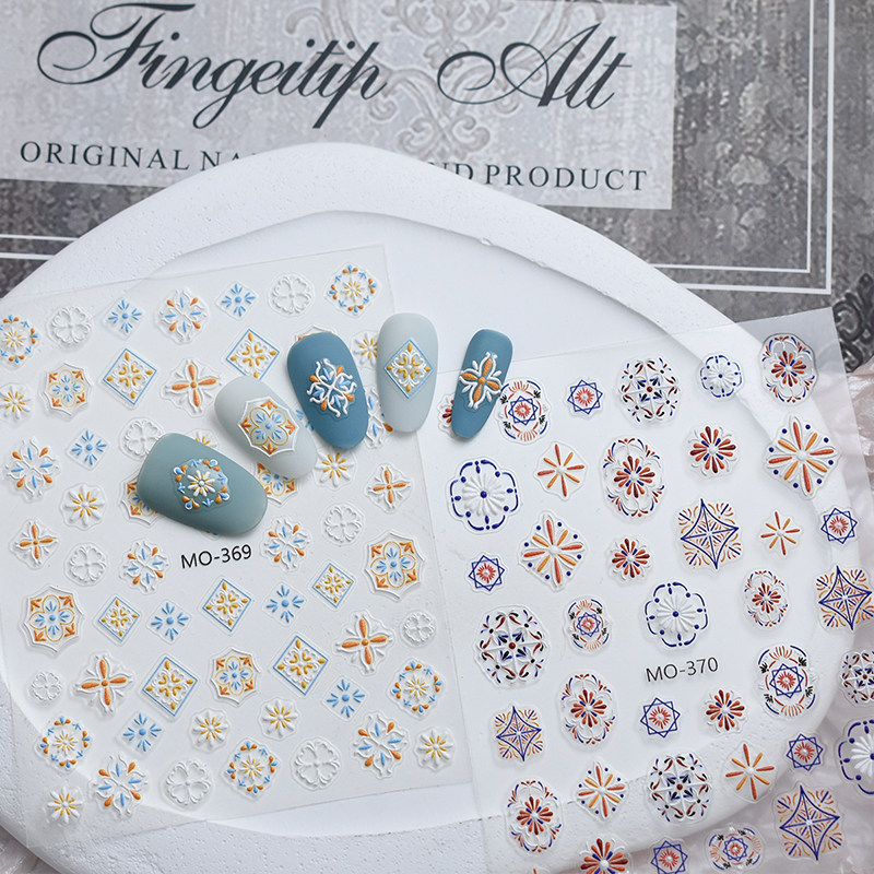 波西米亚风美甲贴纸 复古巴克洛图腾彩绘立体背胶指甲穿戴甲贴花
