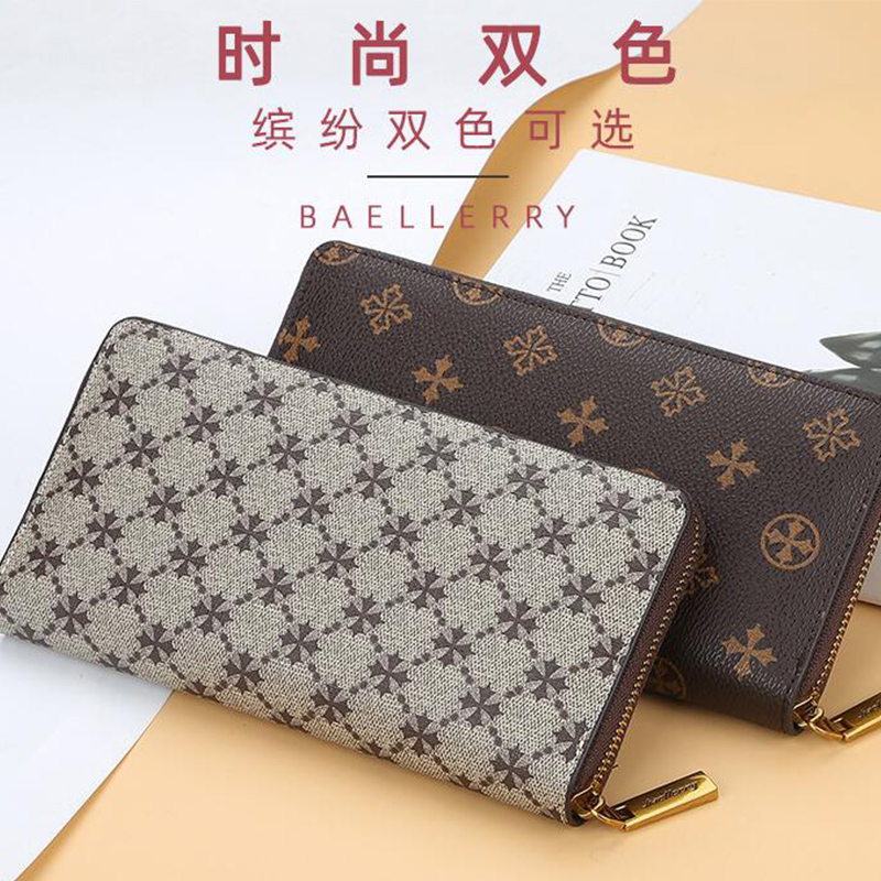 32021新款女包韩版时尚多卡位手拿包大容量拉链老花纹中长款钱包女