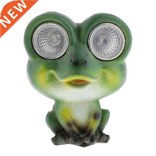 Green Frog Resin Garden Animal Statue with Solar-Powered