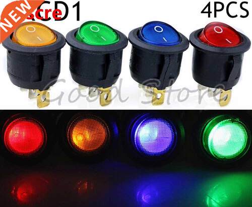4Pcs 3Pin ON/OFF Car 220V/12V Round Rocker Dot Boat LED Ligh
