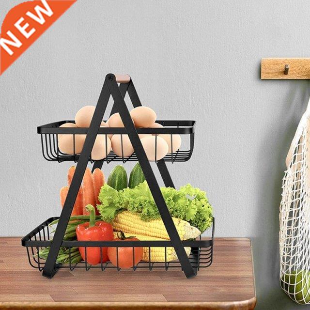 2-Tier Metal Fruit Basket Portable Kitchen Storage Counterto