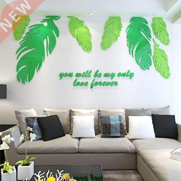 Fresh feather acrylic 3D stereo wall sticker living room TV图片