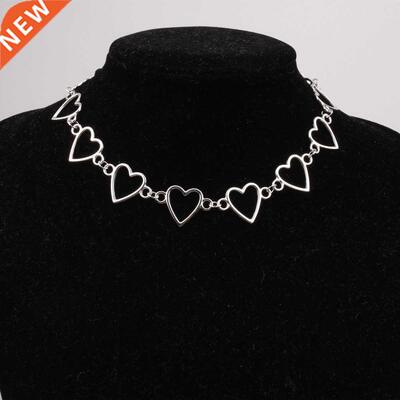 Independent Gothic Metal Hollow Connecting Heart Neck Chain