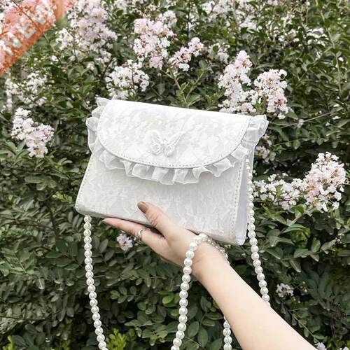 Retro Crossbody Bags for Women Vintage Lace Pearl Chain Ladi