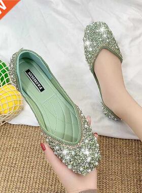 Glitter Crystal Pearl Pink Flats Ballet Shoes Women Moccasin