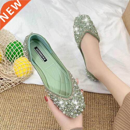 Glitter Crystal Pearl Pink Flats Ballet Shoes Women Moccasin