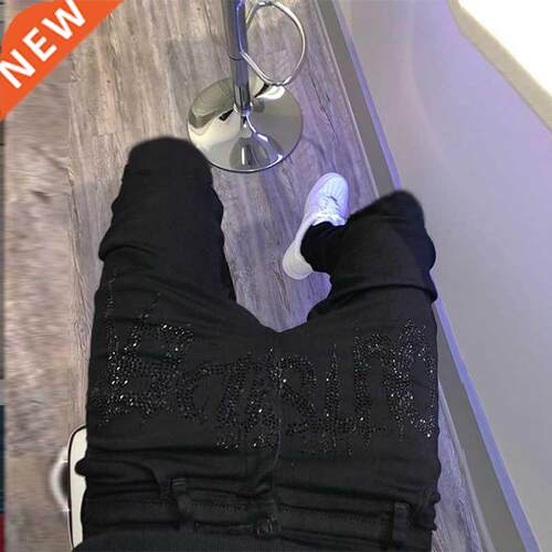 New Men rend Black Ripped Jeans Fashion Sreet Hole Trousers