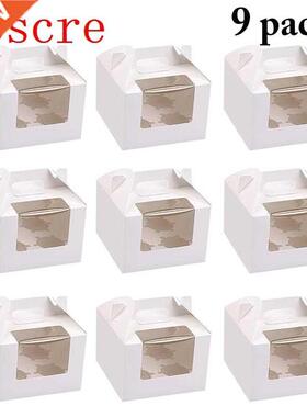9pcs Cupcake Muffin Box Cake Cup Packaging White Kraft Paper