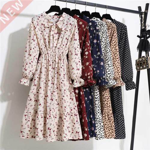 2022 Floral Print Women Dress Female Autumn Long Sleeve Vint