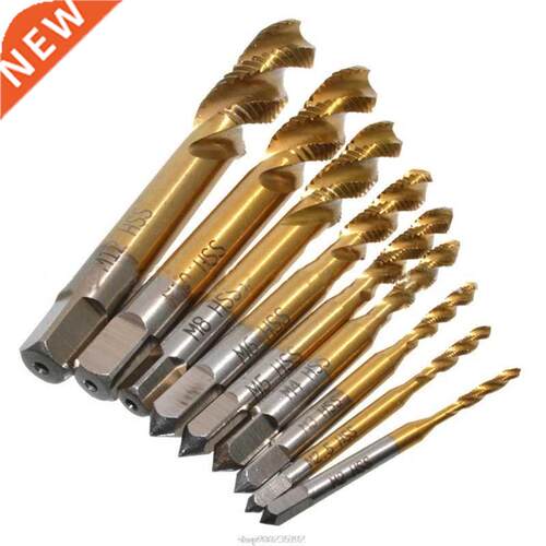9Pcs Spiral Pointed Taps Thread Tap Drill Titanium Coated Sp