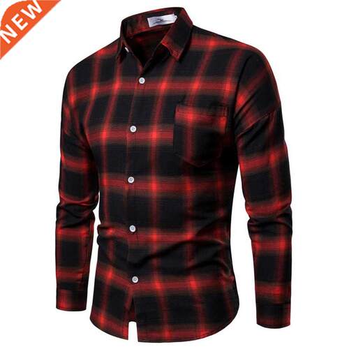 Warm Men's Business Leisure Plaid Shirt Female Long